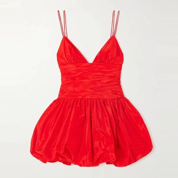 STAUD x Mytheresa Loren Ruched Taffeta Mini Dress Sz0 Rouge Lipstick Red - Picture 6 of 9